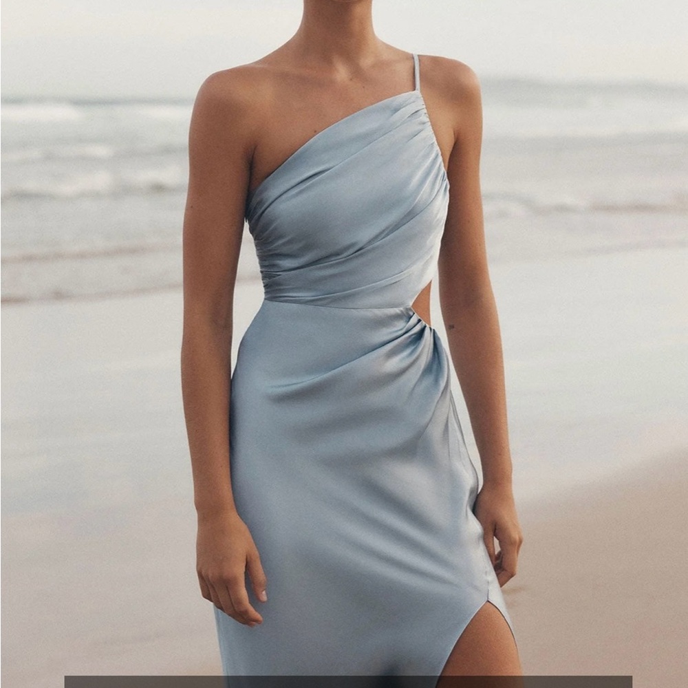 Shona Joy La Lune Asymmetrical Gathered Maxi Dress- Powder Blue Sz 6 US Sz 10 AU